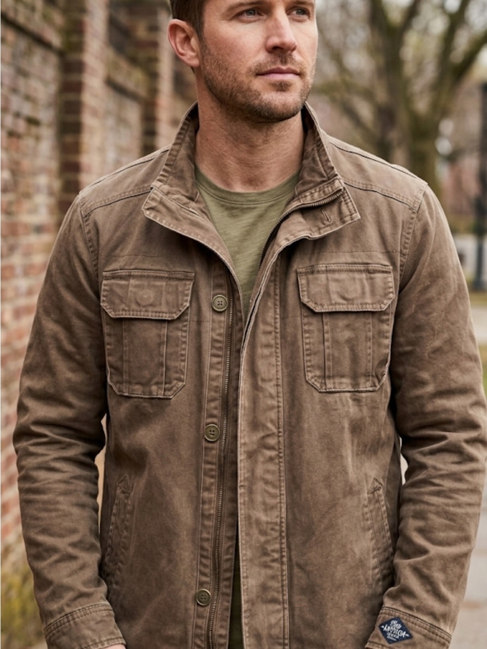 Men's Military-Inspired Brown Field Jacket - Casual Utility Coat